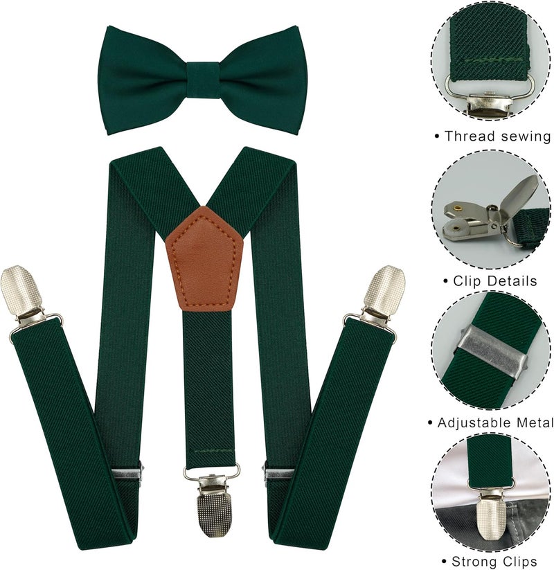 BEWDIO Adjustable Baby Boy Suspenders and Bow Tie, Pre-tied Kids Bowtie and Elastic Suspenders with 4 Strong Metal Clips - Image 2